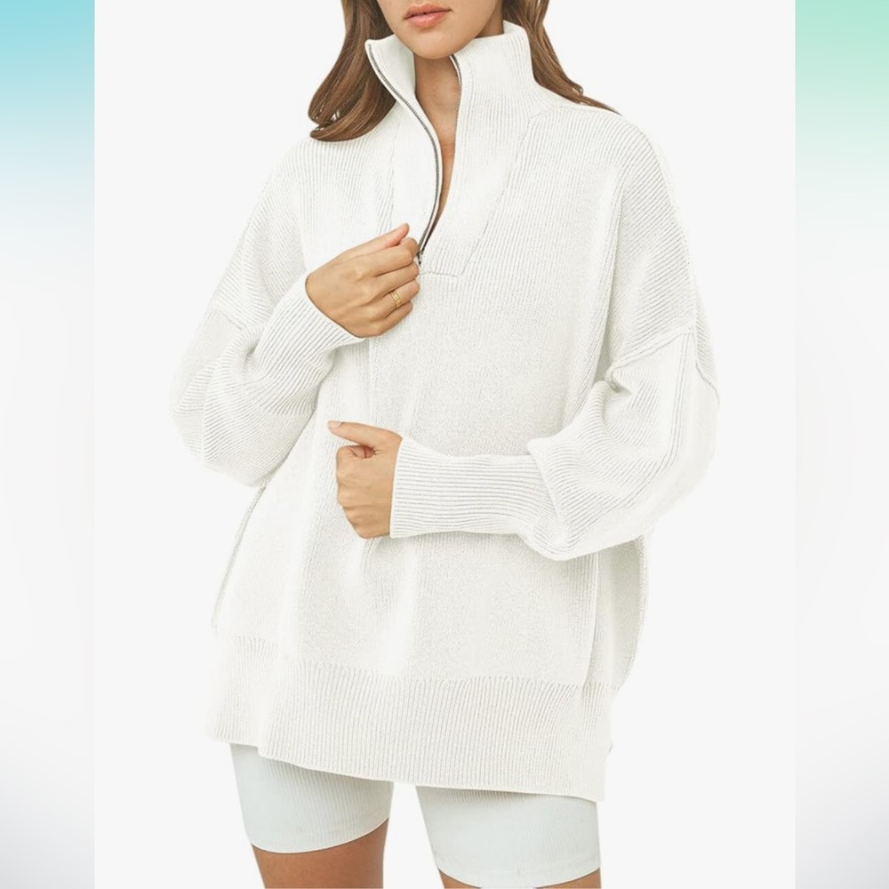 Women's Quarter Zip Sweater - Cream
